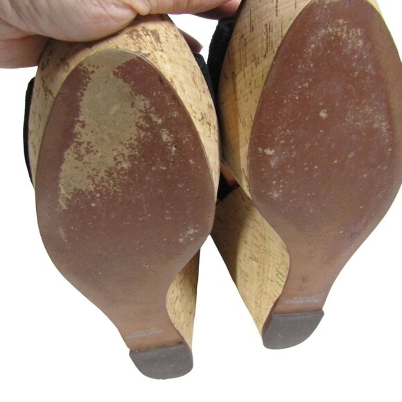 J. CREW PLATFORM Wedge Black Suede Leather Slingback Sandals Shoes Y2K ITALY 9 M - Picture 6 of 11